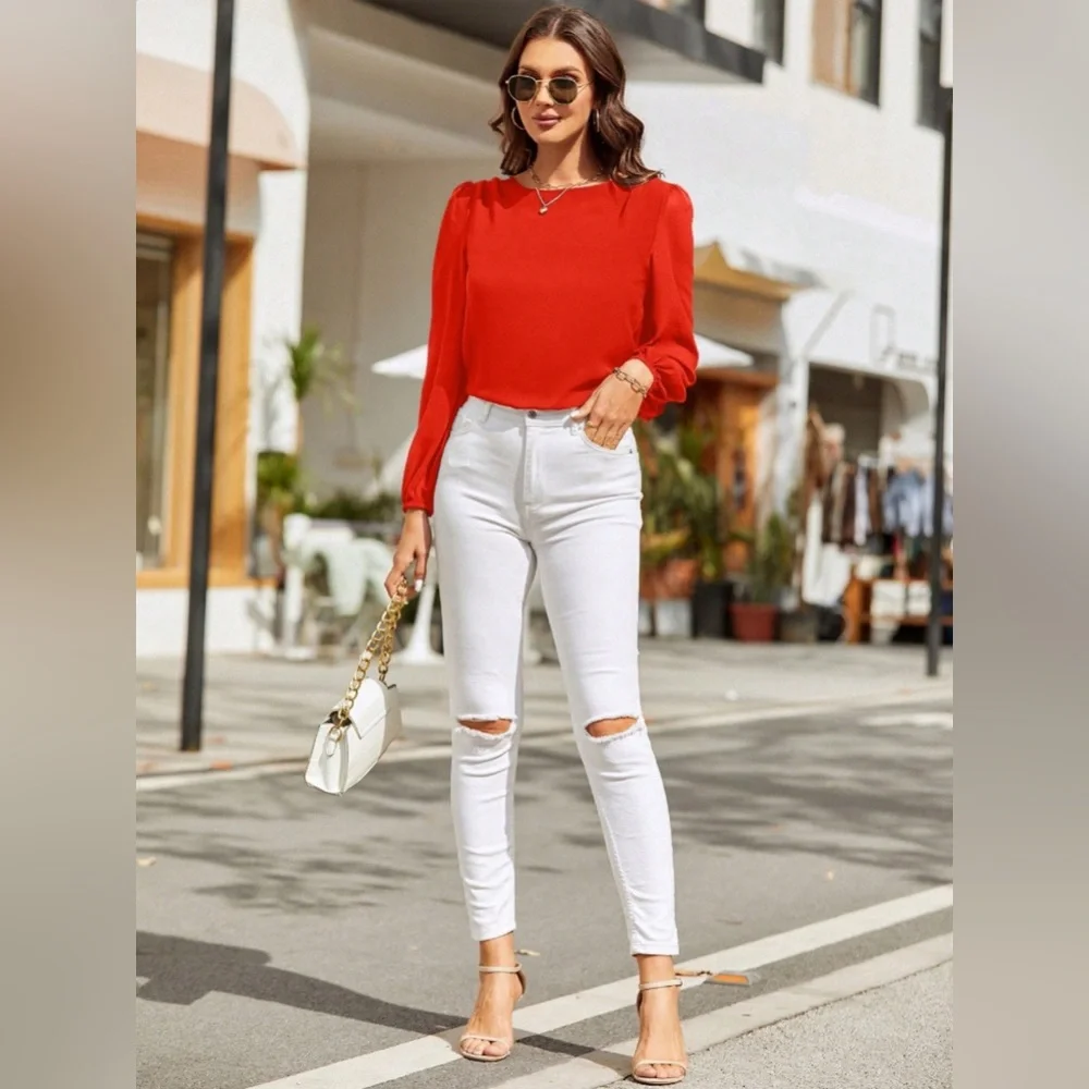 Classic Charm Long Balloon Sleeve Blouses - Picture 2 of 4